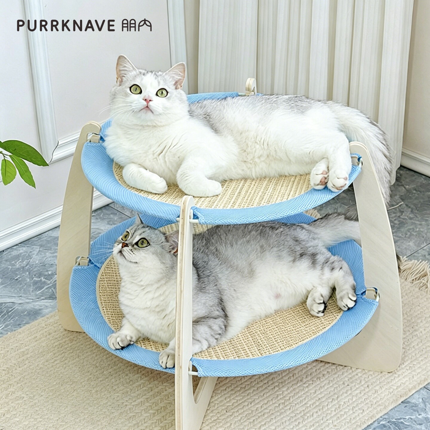 PurrKnave朋内双层猫床猫窝藤编凉席吊床实木行军床上下铺夏季