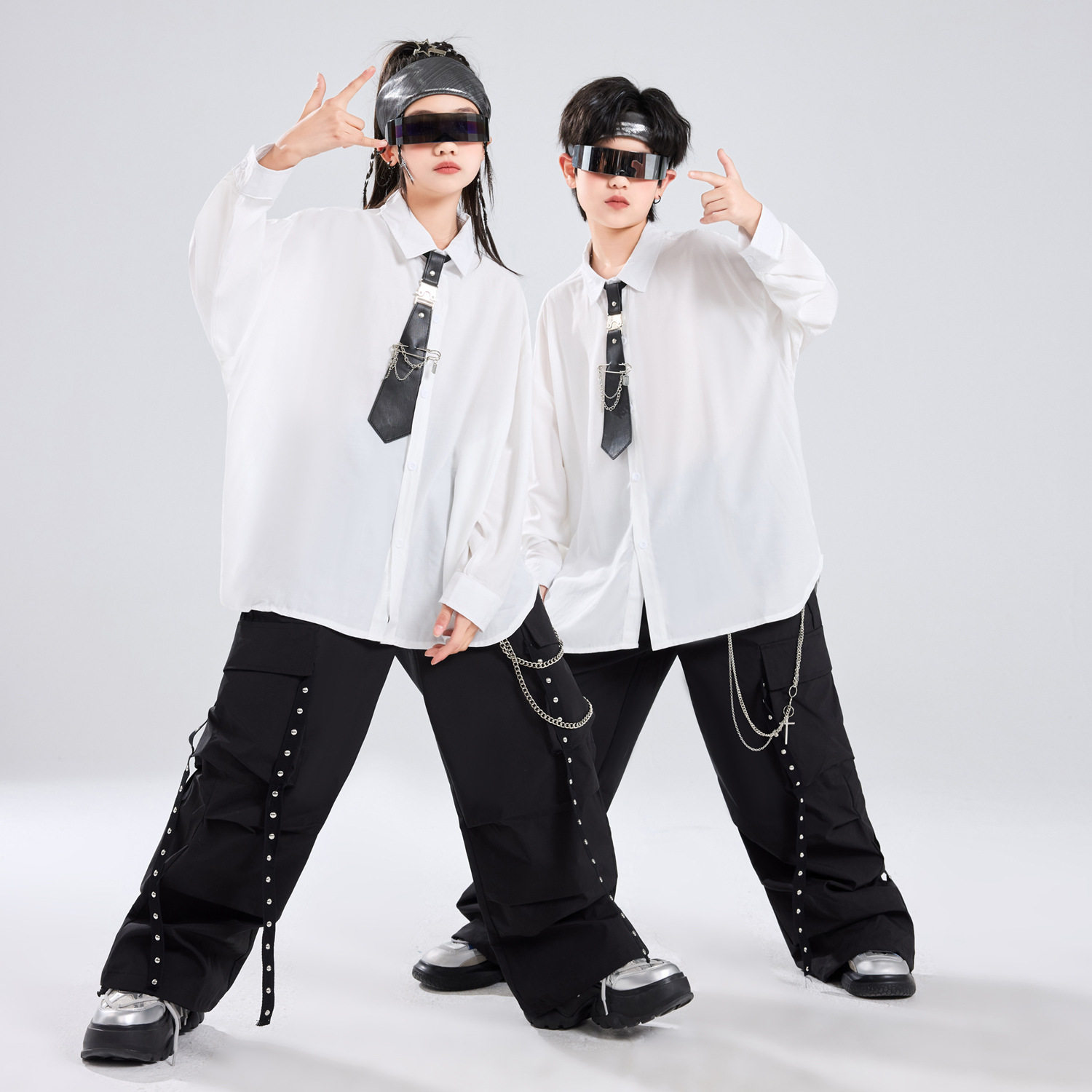 儿童街舞演出服六一男童嘻哈衬衫套装女童爵士舞服装少儿走秀潮装