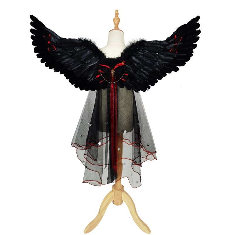 万圣节天使恶魔披纱羽毛翅膀道具舞会演出服披风公主背饰cosplay