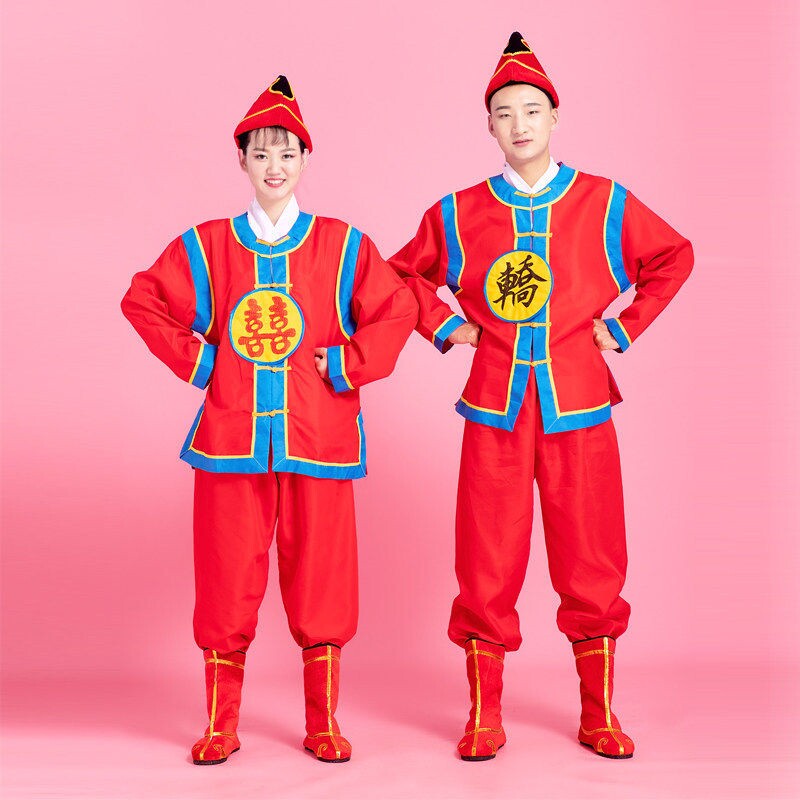 抬轿轿夫服装戏剧侍卫全套喜字长袖古代秧歌演出舞台喜庆迎亲衣服