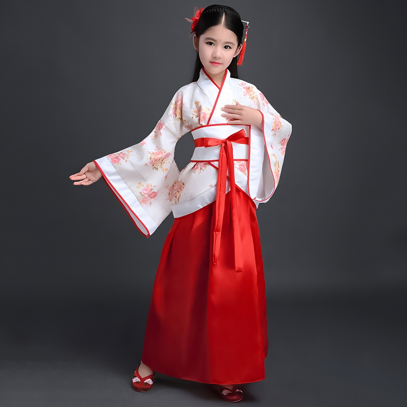儿童女古装唐装汉服朗诵新款舞蹈连衣裙表演古代套装飘逸摄影拜年
