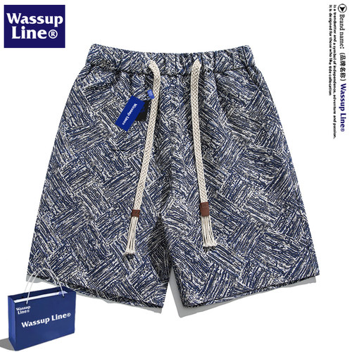 WASSUP Line潮牌男士短裤男宽松休闲大码美式重磅卫裤五分裤夏季