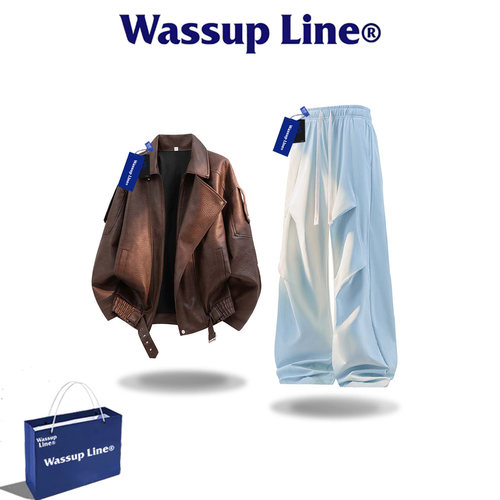 WassupLine潮牌阔腿裤男士套装