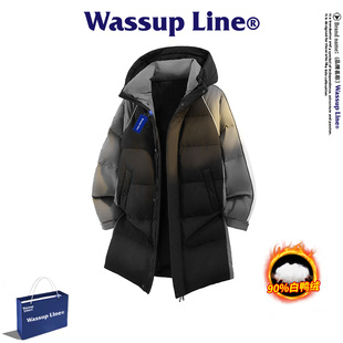 WASSUP Line潮牌长款羽绒服男冬季设计感撞色90白鸭绒保暖外套