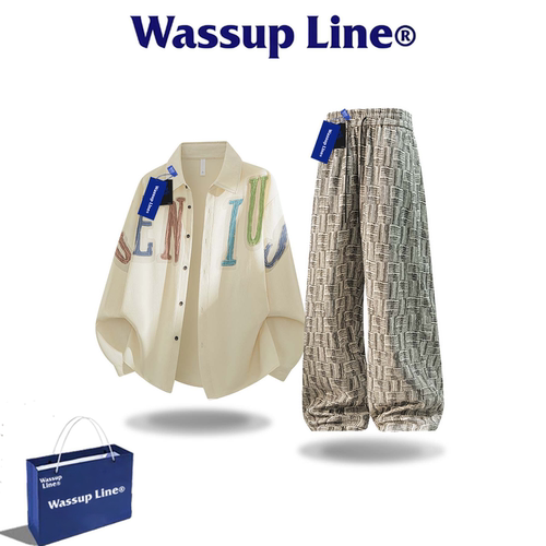 WASSUPLINE潮牌男涂鸦衬衫套装