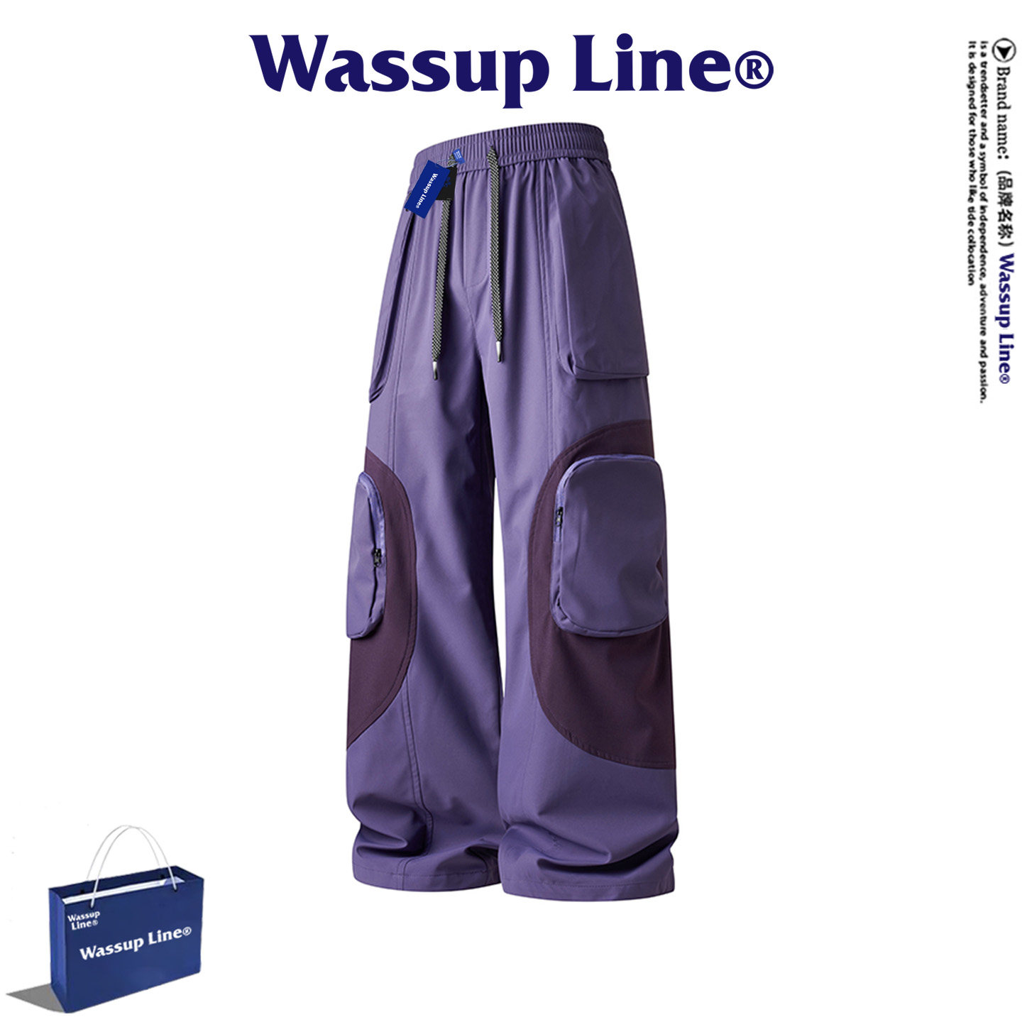 WASSUP Line潮牌户外休闲裤男冬季美式复古高街直筒工装裤长裤