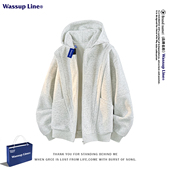 连帽卫衣男春秋季 WASSUP Line潮牌美式 廓形cleanfit宽松情侣外套