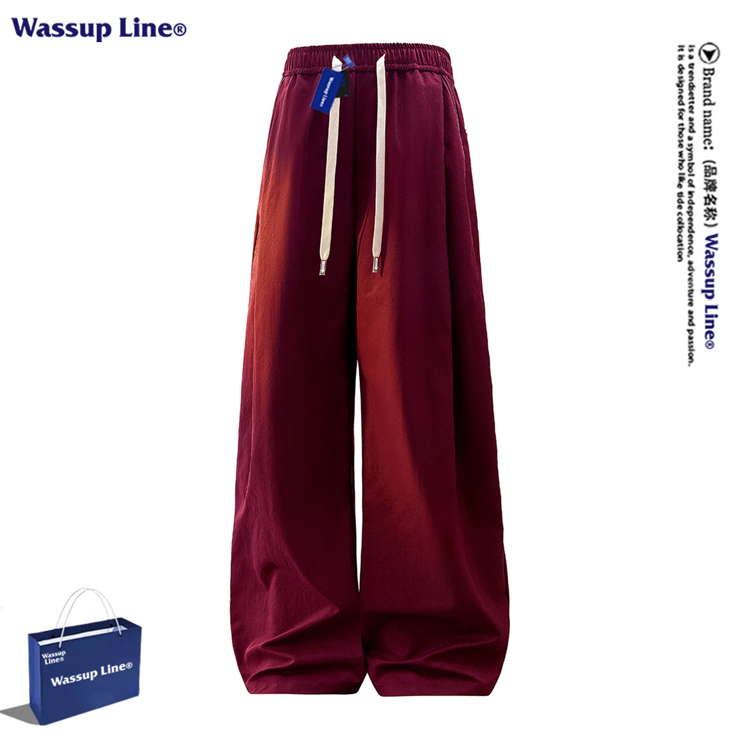 Wassup Line潮牌美式休闲直筒裤男款春秋宽松百搭潮流大码弯刀裤