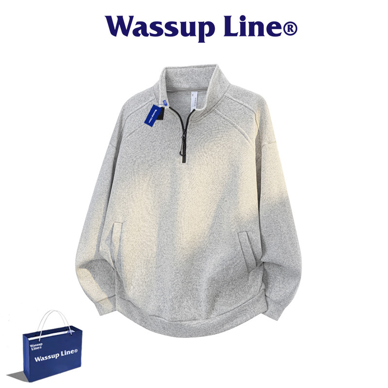 WASSUP Line潮牌美式半拉链卫衣男款宽松长袖上衣休闲时尚衣服男 - 实物图