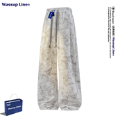 Line潮牌美式 加绒加厚休闲裤 扎染脏脏裤 秋冬宽松大码 男款 WASSUP