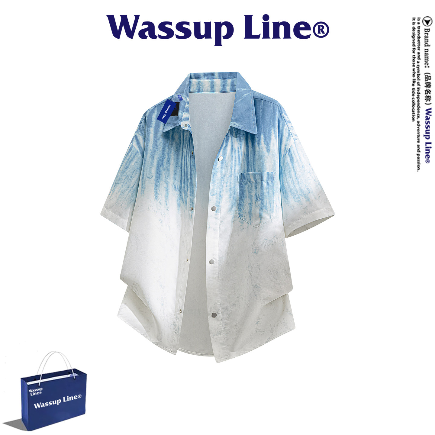 WASSUPLine潮牌休闲短袖衬衫男图片
