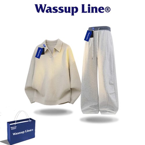 WASSUPLINE潮牌秋复古毛衣套装
