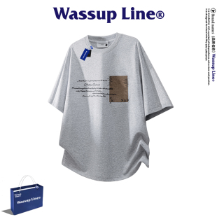 WASSUP Line潮牌休闲短袖T恤男夏季个性英文绣花凉感透气圆领上衣