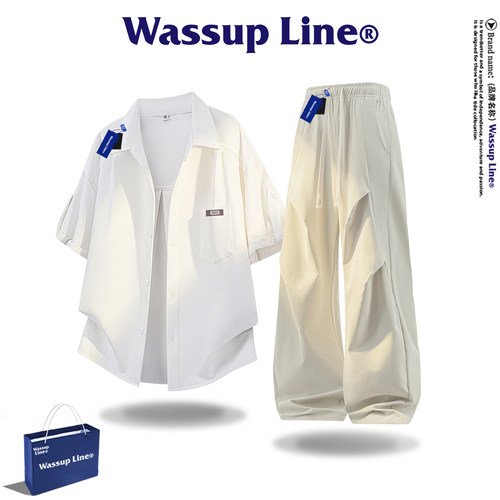 WASSUPLine潮牌宽松百搭套装男