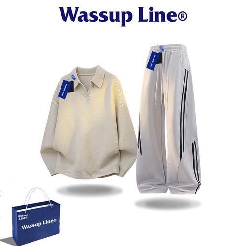 WASSUPLINE潮牌男秋针织两件套