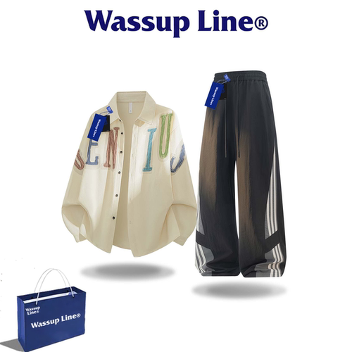WASSUPLine潮牌秋字母衬衫套装