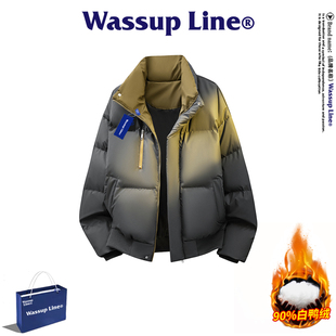 WASSUP 纯色立领羽绒服男90%白鸭绒休闲保暖外套 Line潮牌高端美式