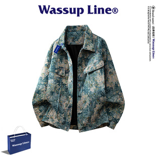 WASSUP Line潮牌时尚复古夹克男春季潮流设计感个性提花翻领外套