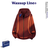 复古潮流时尚 WASSUP Line潮牌宽松百搭夹克男春季 拼色连帽外套