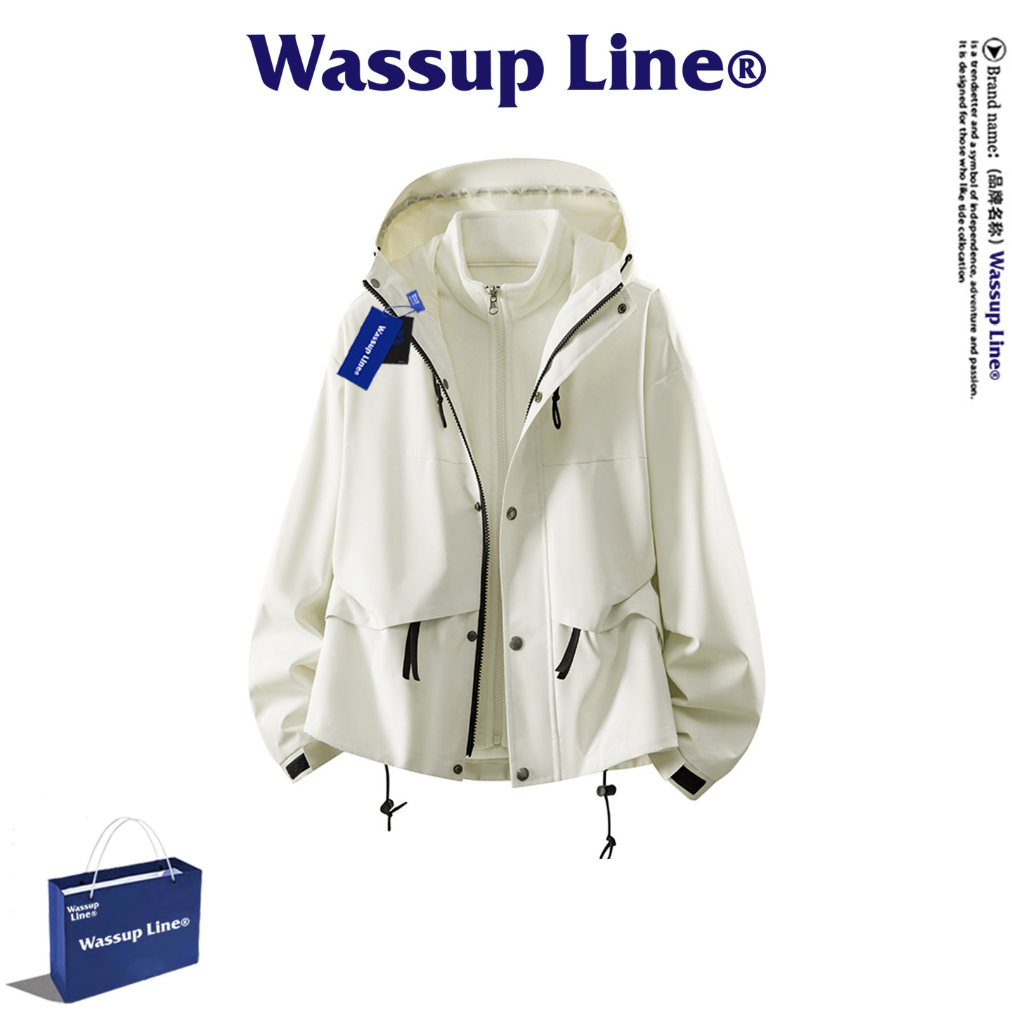 WASSUP Line潮牌户外休闲连帽夹克女春秋宽松工装三合一保暖外套,男装,夹克,淘宝优惠券,粉丝福利购,淘宝优惠卷