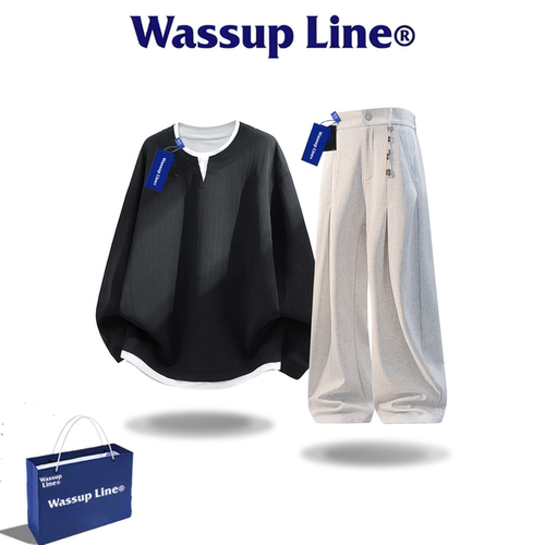 WASSUPLINE潮牌秋季假两件卫衣