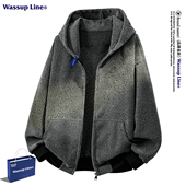 WASSUP Line潮牌轻奢连帽卫衣男女春秋cleanfit针织条纹重磅外套