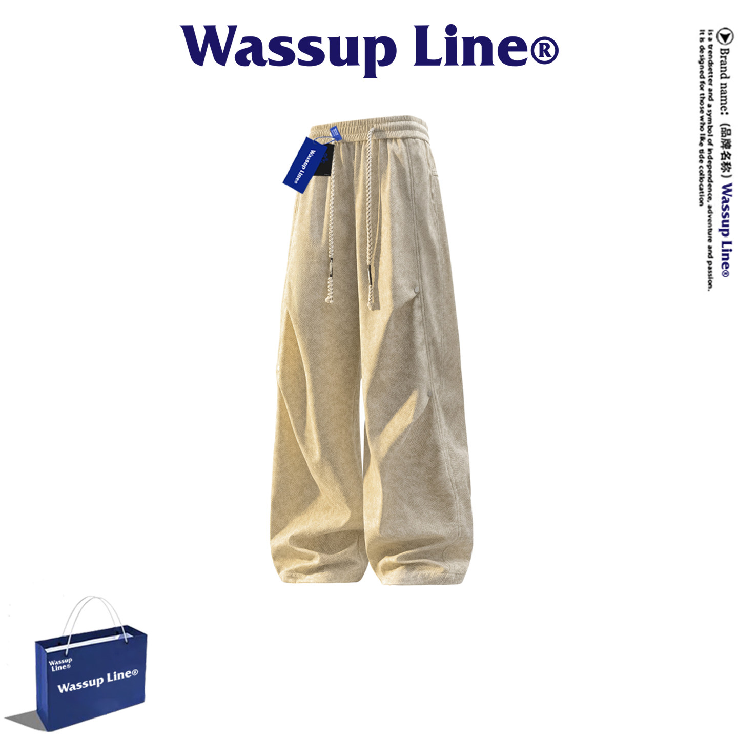 WASSUP Line潮牌美式复古风直筒休闲裤男春秋季新款宽松工装裤,男装,休闲裤,淘宝优惠券,粉丝福利购,淘宝优惠卷