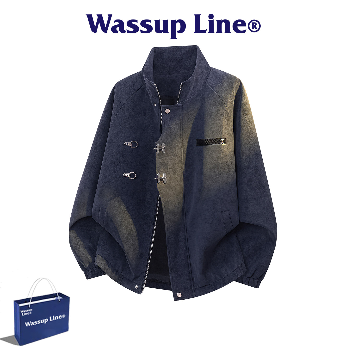 WASSUP Line潮牌皮衣男款美式立领夹克男宽松工装PU皮宽松外套男