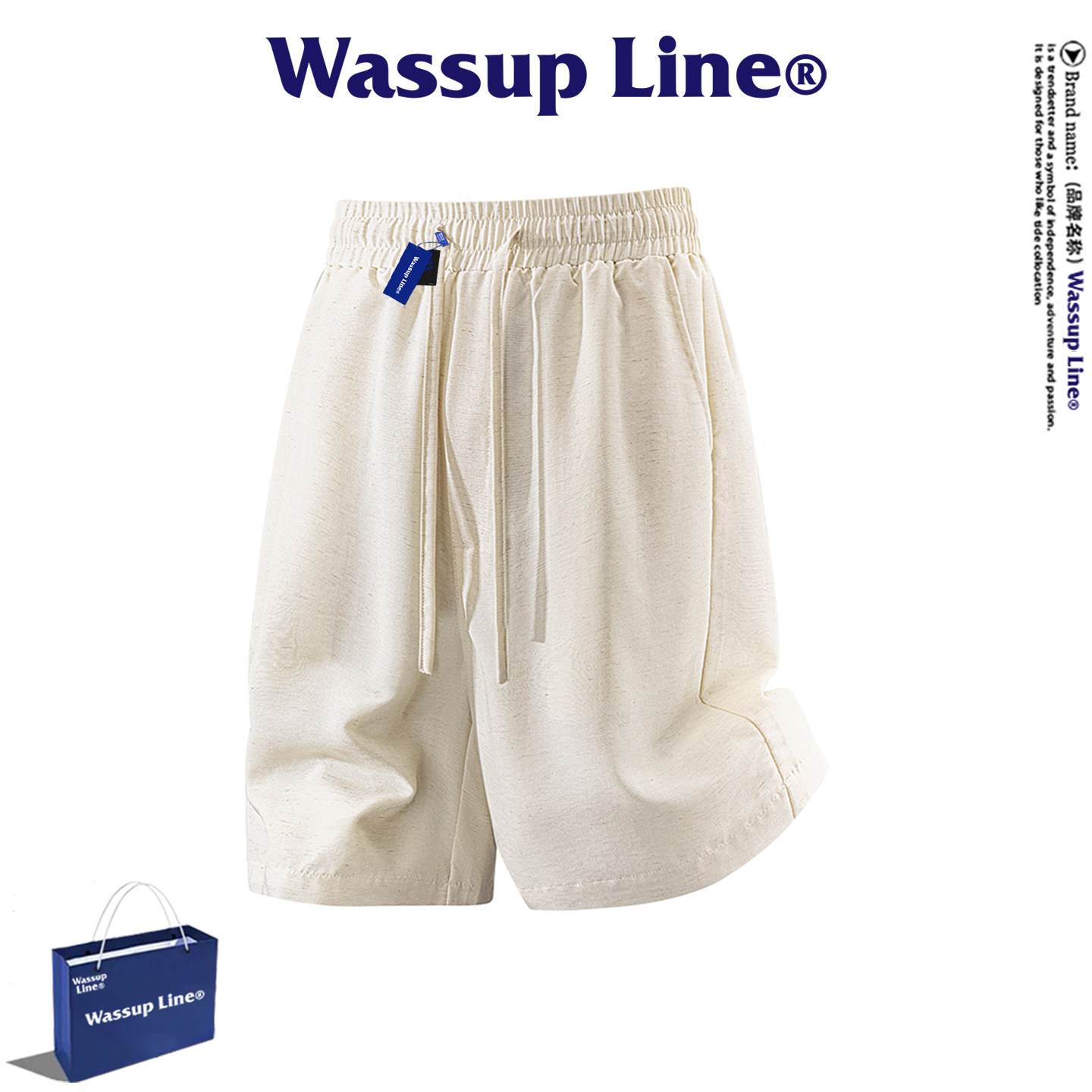 WASSUP Line潮牌休闲五分裤男夏季时尚天丝亚麻舒适凉感透气短裤