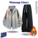 WASSUP 宽松加厚加绒运动两件套 秋冬季 Line潮牌连帽卫衣套装 男款