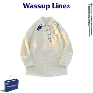 竹子绣花开衫 WASSUP 男春季 衬衫 宽松翻领上衣 Line潮牌休闲长袖