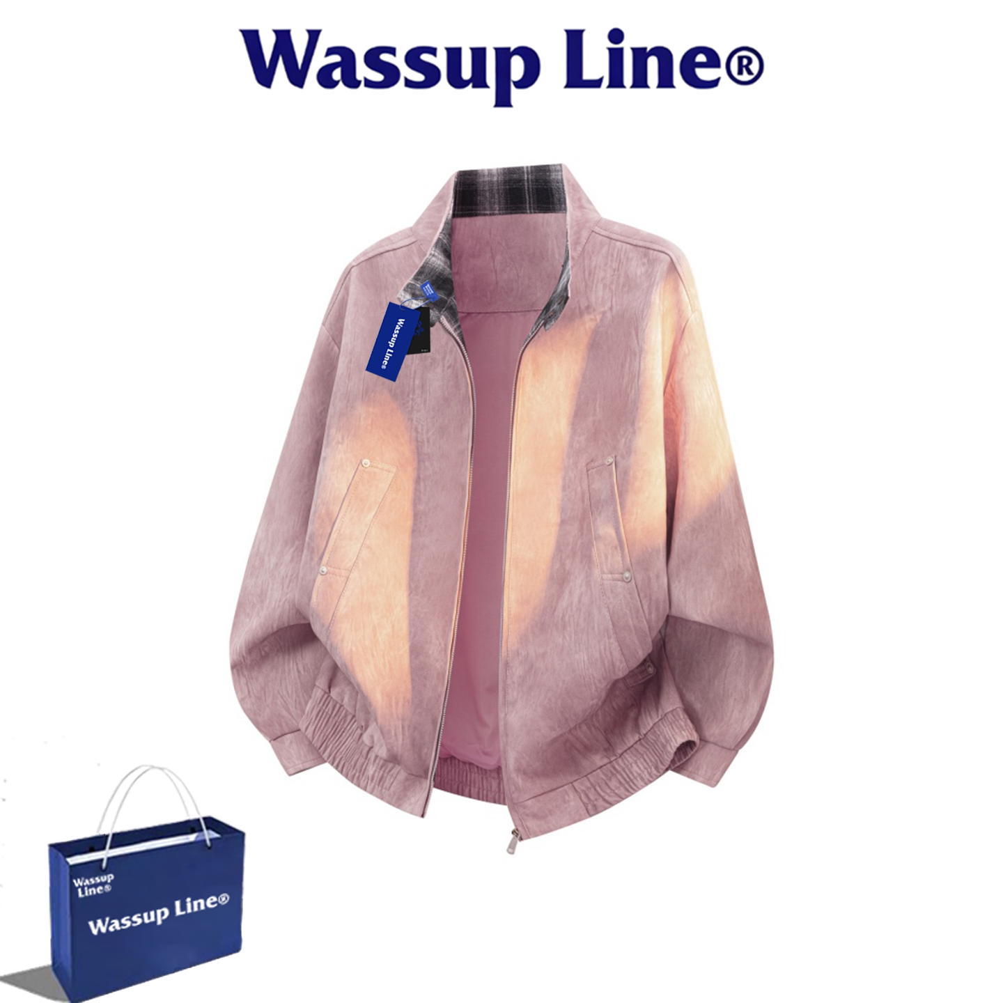 WASSUP Line潮牌美式复古翻领夹克男款宽松拉链时尚休闲百搭外套