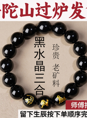 饰品天然缺水男女水蛇手链黑水晶五行三合保真手串虎马狗年生肖补