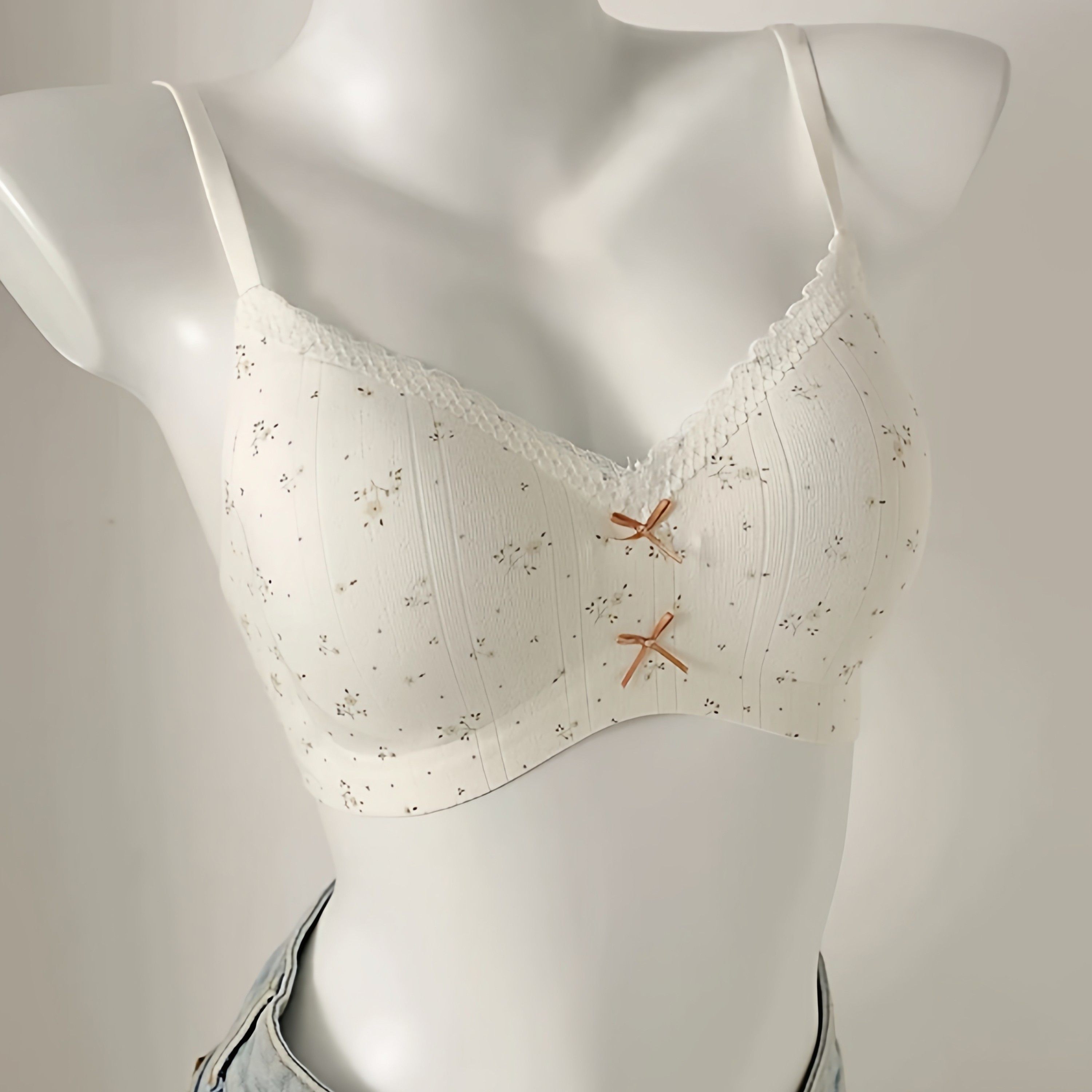 法式少女内衣小胸聚拢超薄款夏季无钢圈软支撑蕾丝上托碎花文胸罩