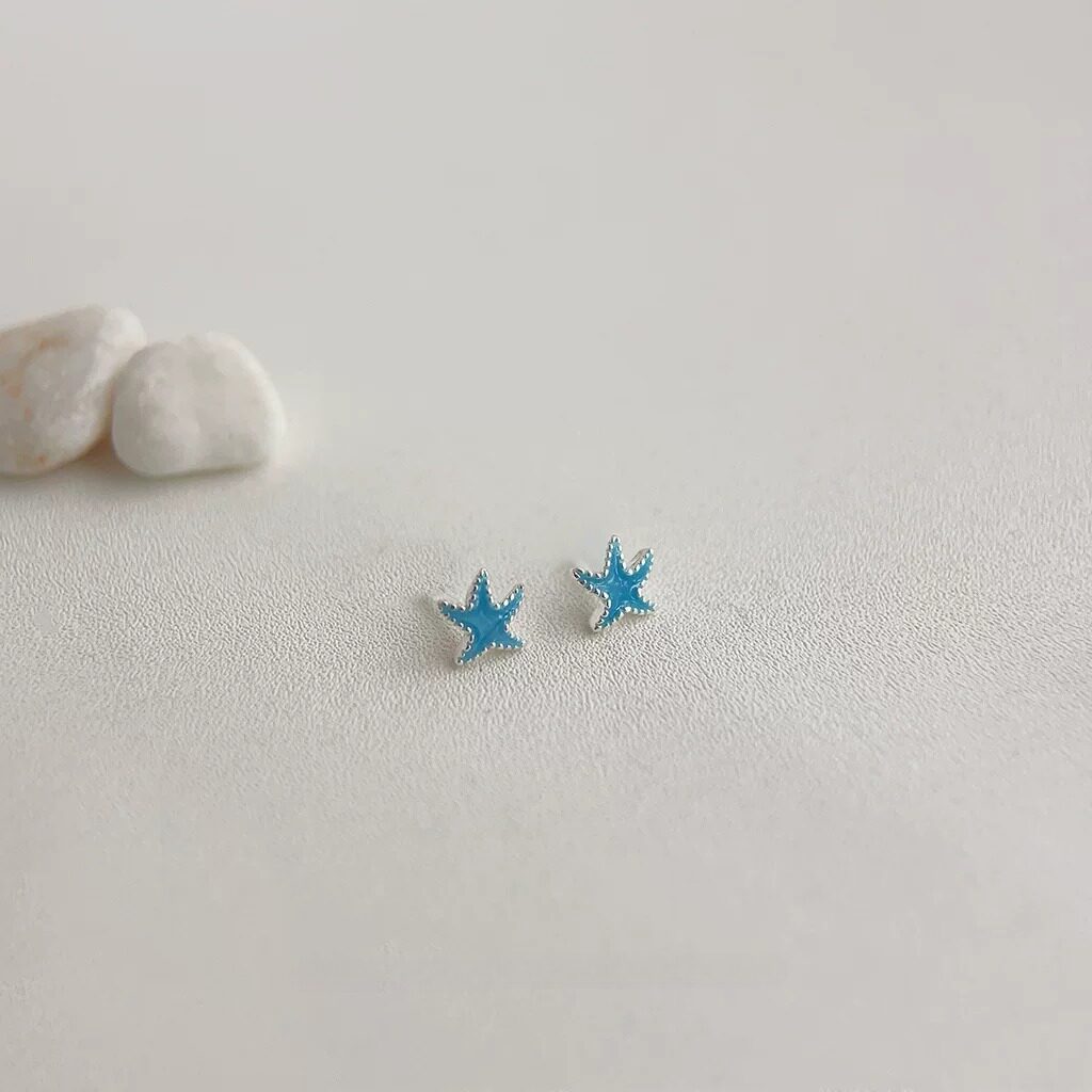 迷你版小清新蓝色海星小耳钉气质甜美可爱小巧简约通勤耳饰女饰品