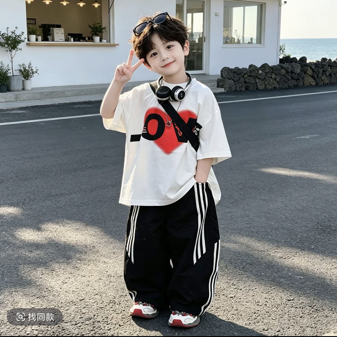 男童夏装套装2026新款儿童洋气痞帅短袖T恤男孩韩版运动裤两件套