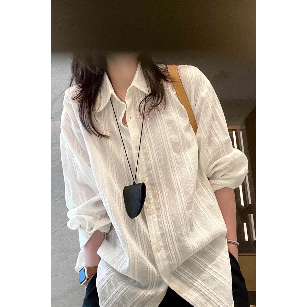 韩系慵懒风白色提花防晒长袖衬衫女2026夏季新款宽松休闲衬衣外套