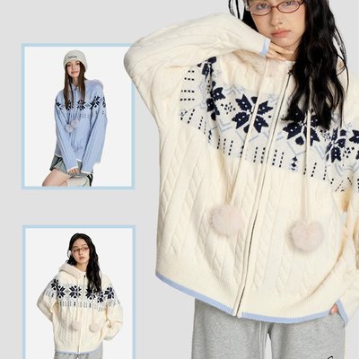 F426官方店国潮牌情侣嘻哈连帽毛领费尔岛毛衣