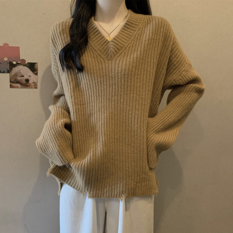 实拍 大码女装秋冬装胖妹妹显瘦毛衣V领软糯慵懒风宽松针织衫上衣,女装/女士精品,大码内搭,淘宝优惠券,粉丝福利购,淘宝优惠卷