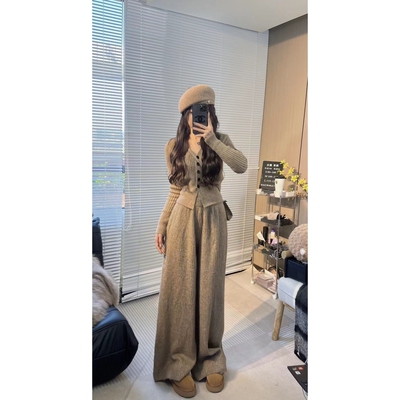 Moli定制留兰冰咖显瘦气质高腰休闲时尚收腰秋冬季套装ML052