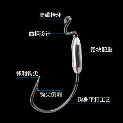 7316曲柄钩加铅路亚防挂底软饵铅头钩德州钩钓组鱼钩跨境淡水海钓