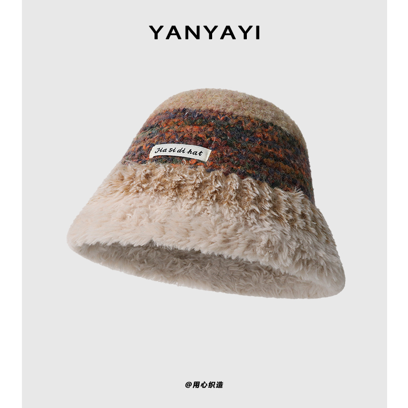 毛绒渔夫帽女秋冬保暖护耳显脸小