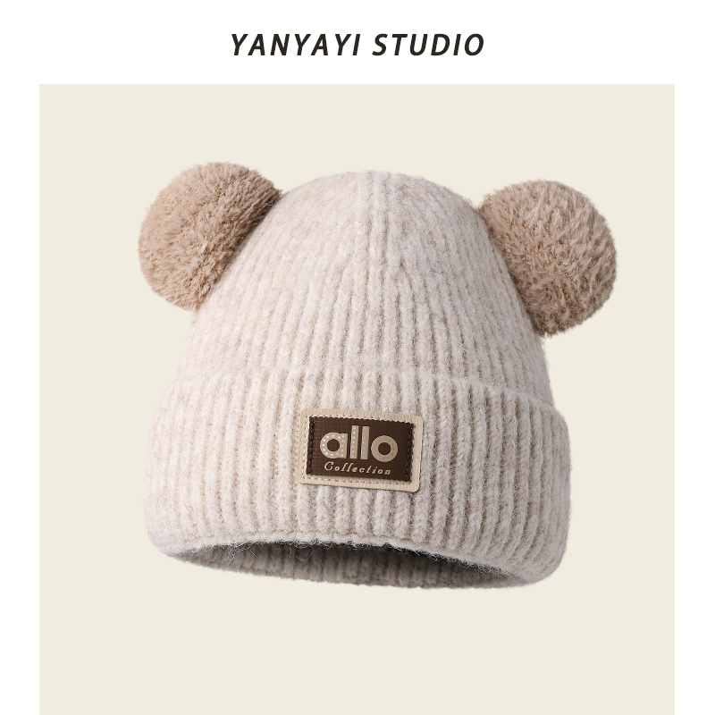新款可爱小熊耳朵针织毛线帽