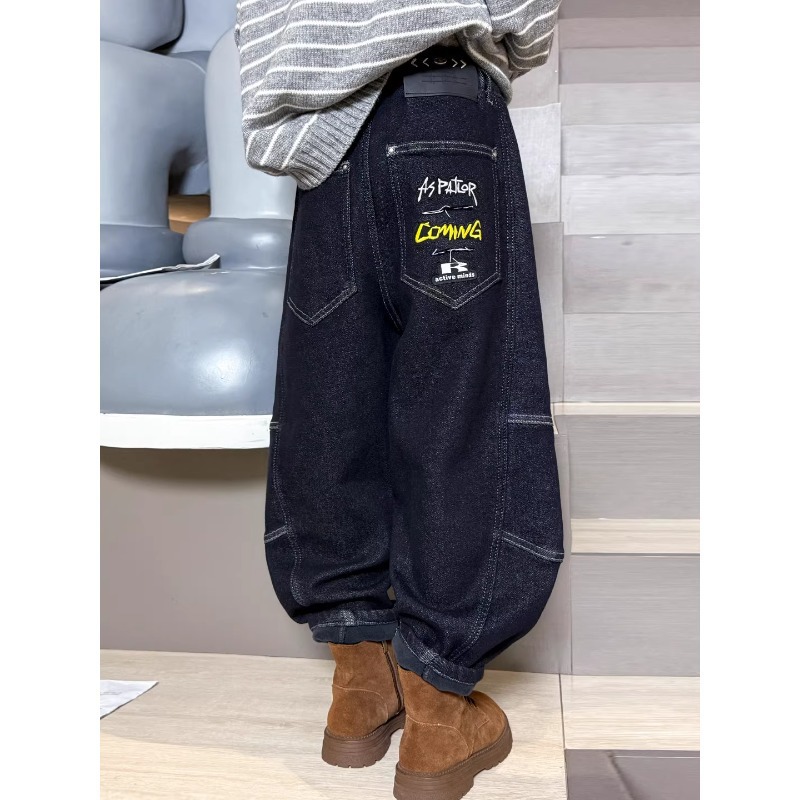 儿童装男童冬季一体加绒裤子2025新款中大童秋冬款加厚男孩牛仔裤