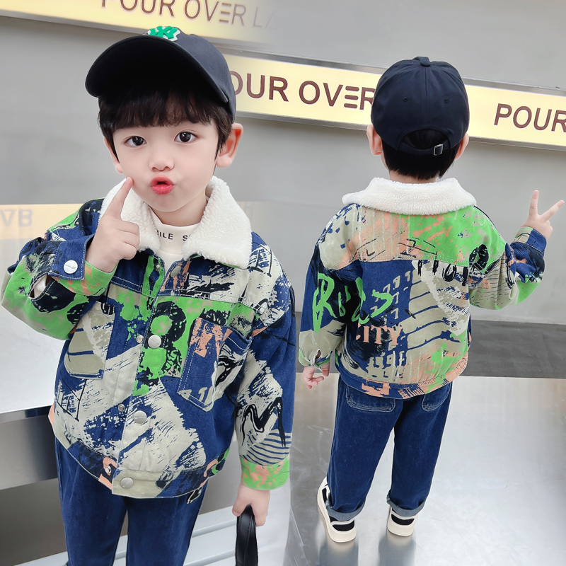 男童2025新款牛仔加绒外套儿童秋冬款洋气上衣服宝宝时髦帅气休闲