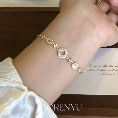 鲛人语/眷恋余晖 原创天然贝母锆石手链 轻奢名媛ins小众手串女