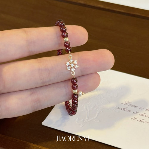 鲛人语/雪落红尘 原创天然石榴石雪花手链气质高级轻奢新年红手串