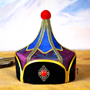 蒙古族男帽子成人尖顶帽舞蹈演出民族头饰男孩王爷帽子日常佩戴帽