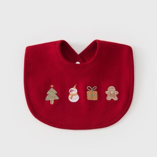 围嘴口水巾婴儿a类纯棉刺绣云肩宝宝圣诞新年配饰婴幼儿辅食围兜