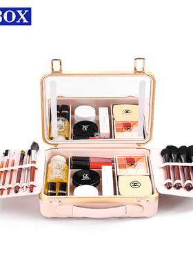 OBOX化妆手提箱专业跟妆师带灯镜子可充电便携式化妆品收纳盒12寸